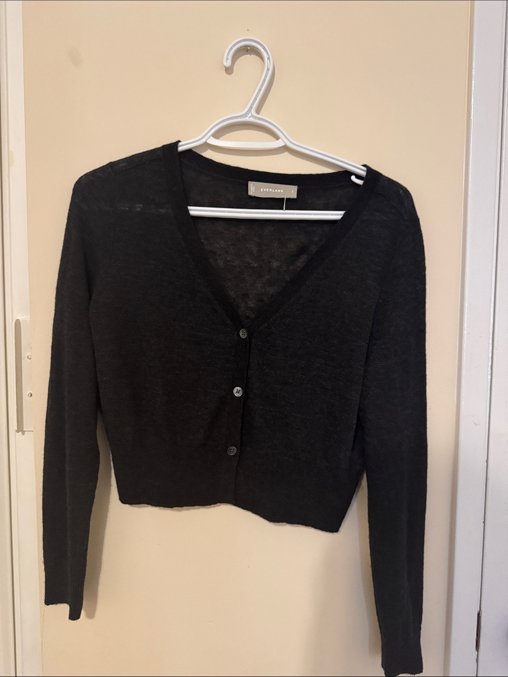 Everlane Black Cropped V-Neck Button Cardigan